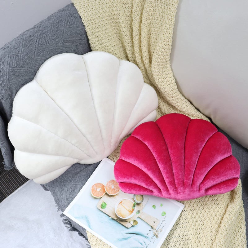 Yi-gog Seashell Pillow Sea Shaped Decorative Princess Throw Pillow 3D Velvet Soft Ocean Cute Throw Pillows for Bed Couch Chair Sofa Room 18 X 13 inch - Image 3